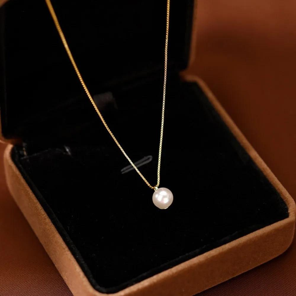 Elegant Style Imitation Pearl Pendant Necklace Adjustable Clavicle Chain for Women Jewelry Gifts