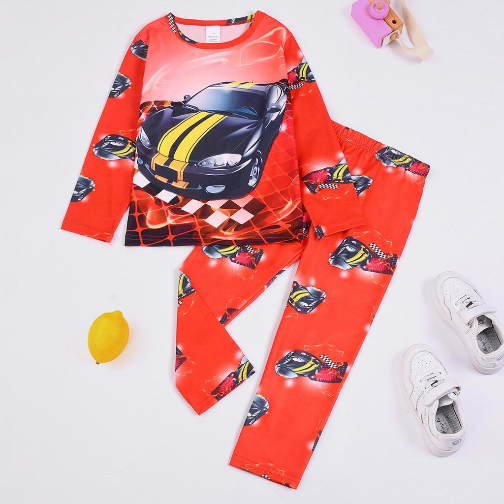 Flame-Retardant Milk Silk Kids' Dinosaur Pajama Set - Green Fluorescent, Long Sleeve & Pants