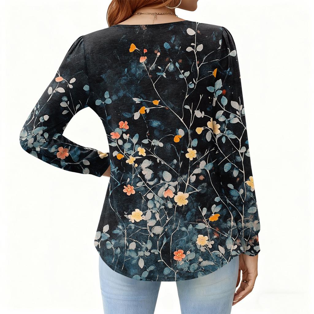 Γυναικείο Χαλαρό, V-λαιμόκοψη, Ρετρό Χρώμα, Μπλοκ με Φλοράλ Σχέδιο, Μακρυμάνικο Πουλόβερ T-shirt