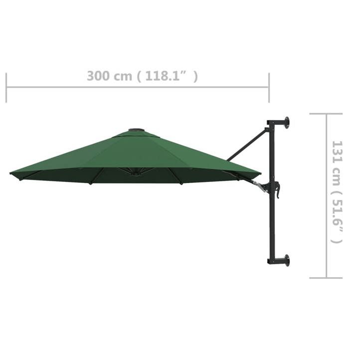 VidaXL Wall-Mounted Parasol with Metal Pole 300 Cm Green Balcony Garden Terrace 44864