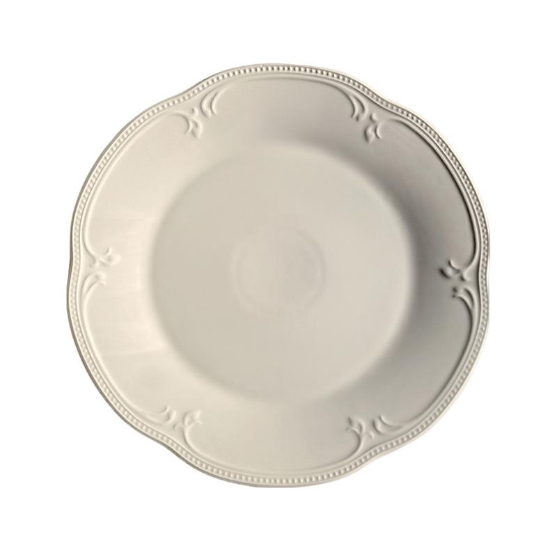 Attitude Life French Light Luxury Pure White Embossed Ceramic Dinnerware Set - Dessert & Western Food Plates.