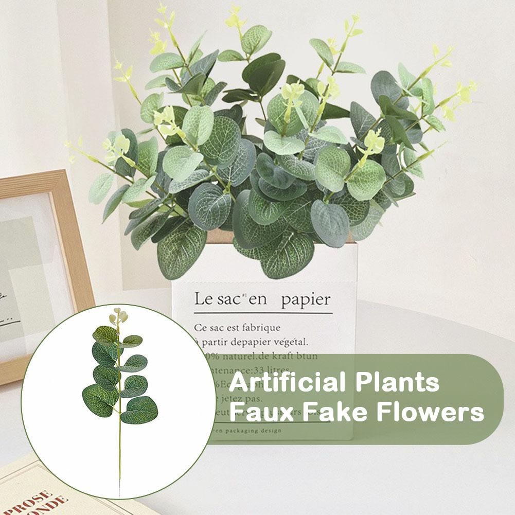 Eucalyptus Leaves Bunch Branch Artificial Plastic Plants Green Leaves Wedding Stems DIY Artificial Home Decor Plant Faux Fl Q0P3