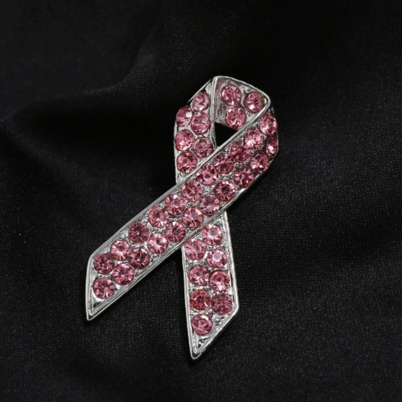 

1Pcs Rhinestone Pink Ribbon Brooches, Women s Breast Cancer Awareness Jewelry, Metallic Badge Pins for Fundraising Events Gift
