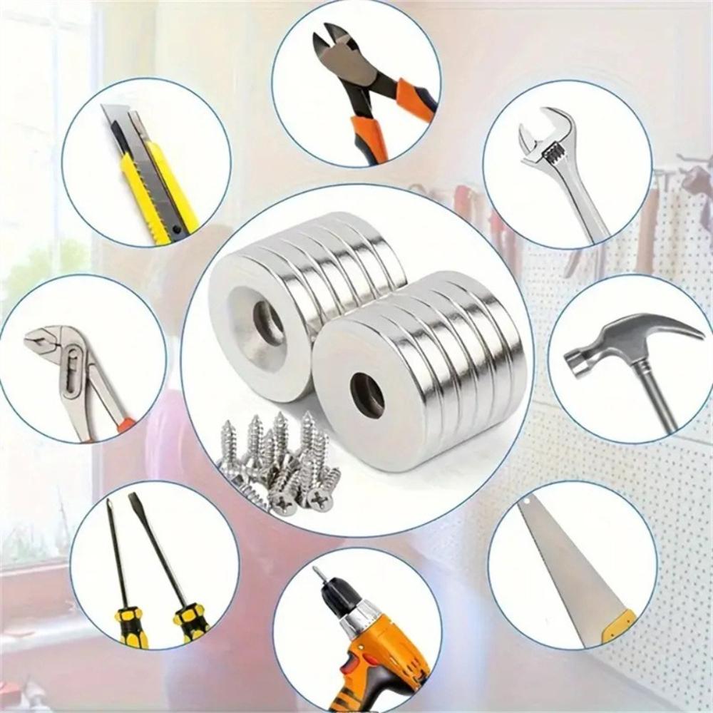15x3mm Countersunk Round Disc Magnets with 4mm Hole, Multipurpose Flat Magnetic Pieces for Refrigerator Decoration, Office