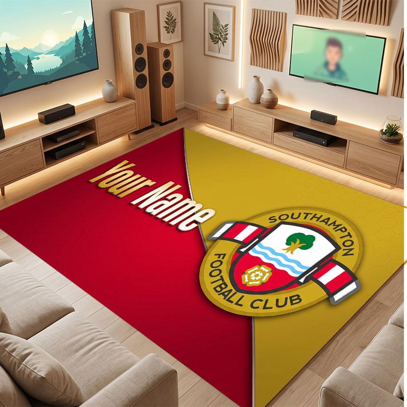 Southampton FC Custom Crystal Velvet Rug, Personalized Name Text Print, Football Logo Soft Non‑Slip Floor Mat Home Decor Gift