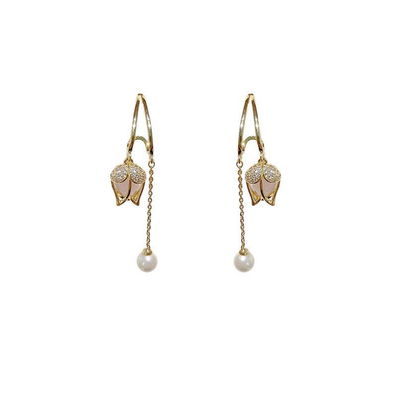 Rosa Tulpenperlen Quastenohrringe für Damen - Elegant, vielseitig, märchenhaftes Design