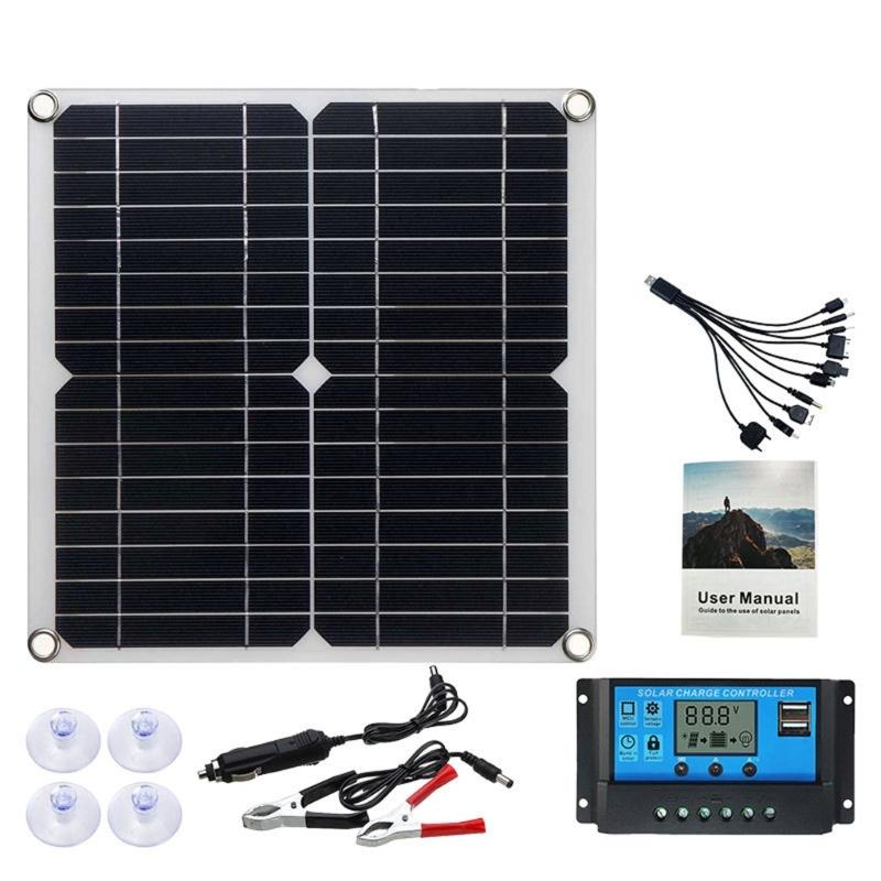 12W Solar Panel Kit with 10A-100A Solar Charge Controller 12V Double USB Output Solar Panel Controller Set for RVs