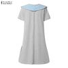 ZANZEA Women Casual Plaid Splice Round Neck Summer Short Sleeve Dress