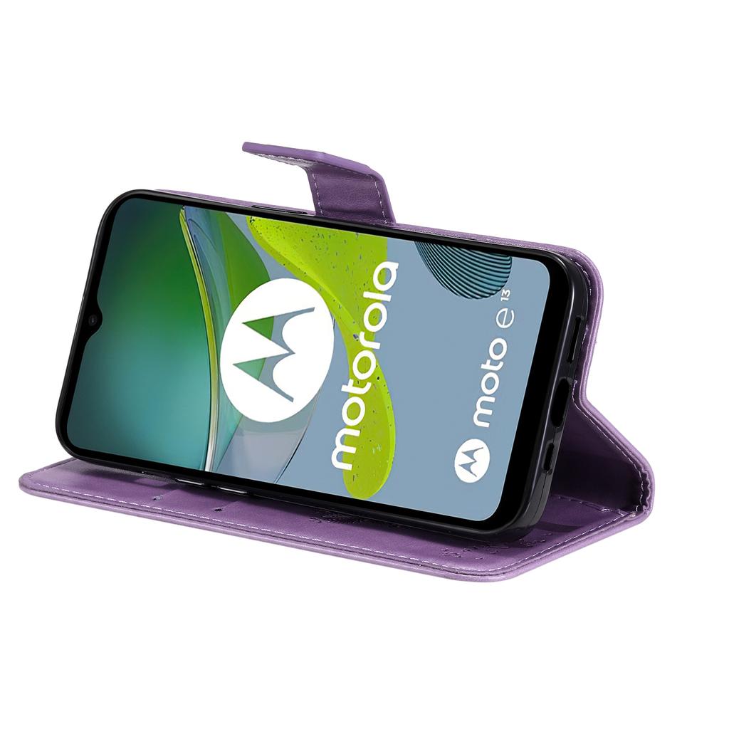 For Motorola Moto E13 4G Phone Case with Stand Cat Tree Pattern Leather Wallet Mobile Cover