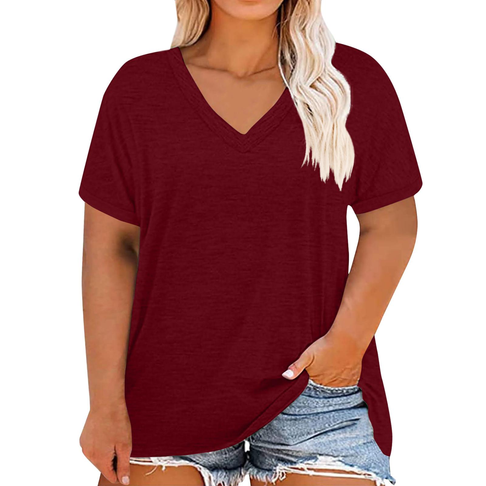 

Літні топи для жінок з V-подібним вирізом, з коротким рукавом, зручні жіночі топи, футболки XXXL червоний