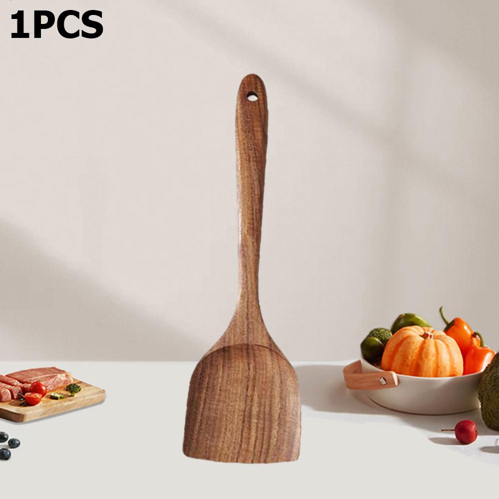 2pcs Wooden Spatulas Nonstick Cookware Long Handle Flat Frying Spatulas Flipper for Pancake Fish Egg Ideal for Kitchen Cooking