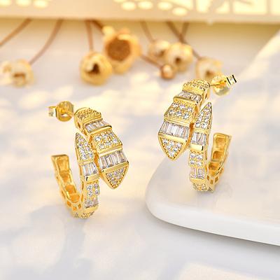 Rhinestone Snake Shaped Stud Earrings for Women Circle Earring Party Jewelry Accessories