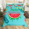 Hello Summer Duvet Cover Set Watercolor Watermelon Fruits Bedding Set Summer Holiday Theme Blue Rustic Cabin Comforter Cover