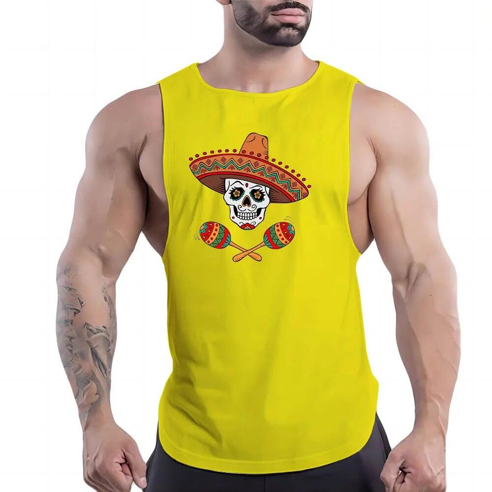 Léto Nové Sportovní Basketbalové Oblečení Bílá Vesta Rychleschnoucí Pánské Kulatý Výstřih Venkovní Pohodlné Prodyšné Kreslený Potisk Lebky