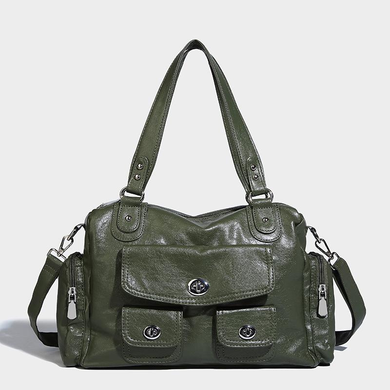 

American large-capacity locomotive style portable tote autumn and winter fashion commuting versatile shoulder armpit bag зелений