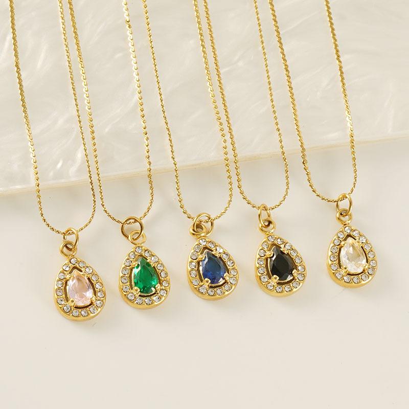 European American Ins Style Double-layer Zircon Titanium Steel Luxury Square Pendant Light Sporty Unisex 18K Gold Necklace