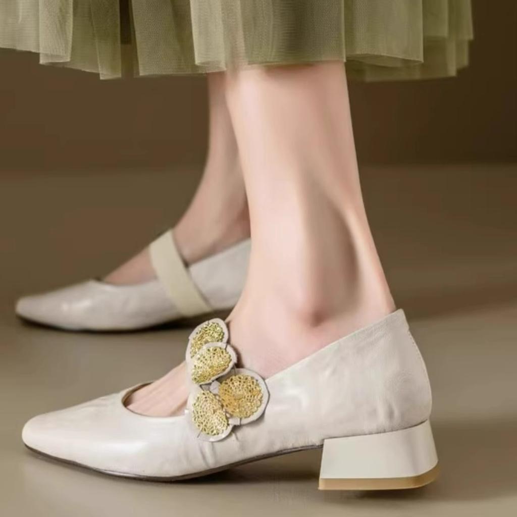 Soft Leather Temperament Single Shoes Women's Spring and Autumn New Red Thick Heel Versatile Skirt Mary Jane Shoes