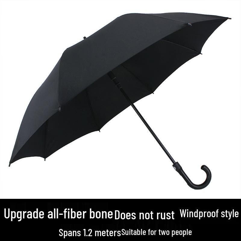 Extra Large Black Retro Men's Umbrella with Long Straight Hook Handle and Blank Logo