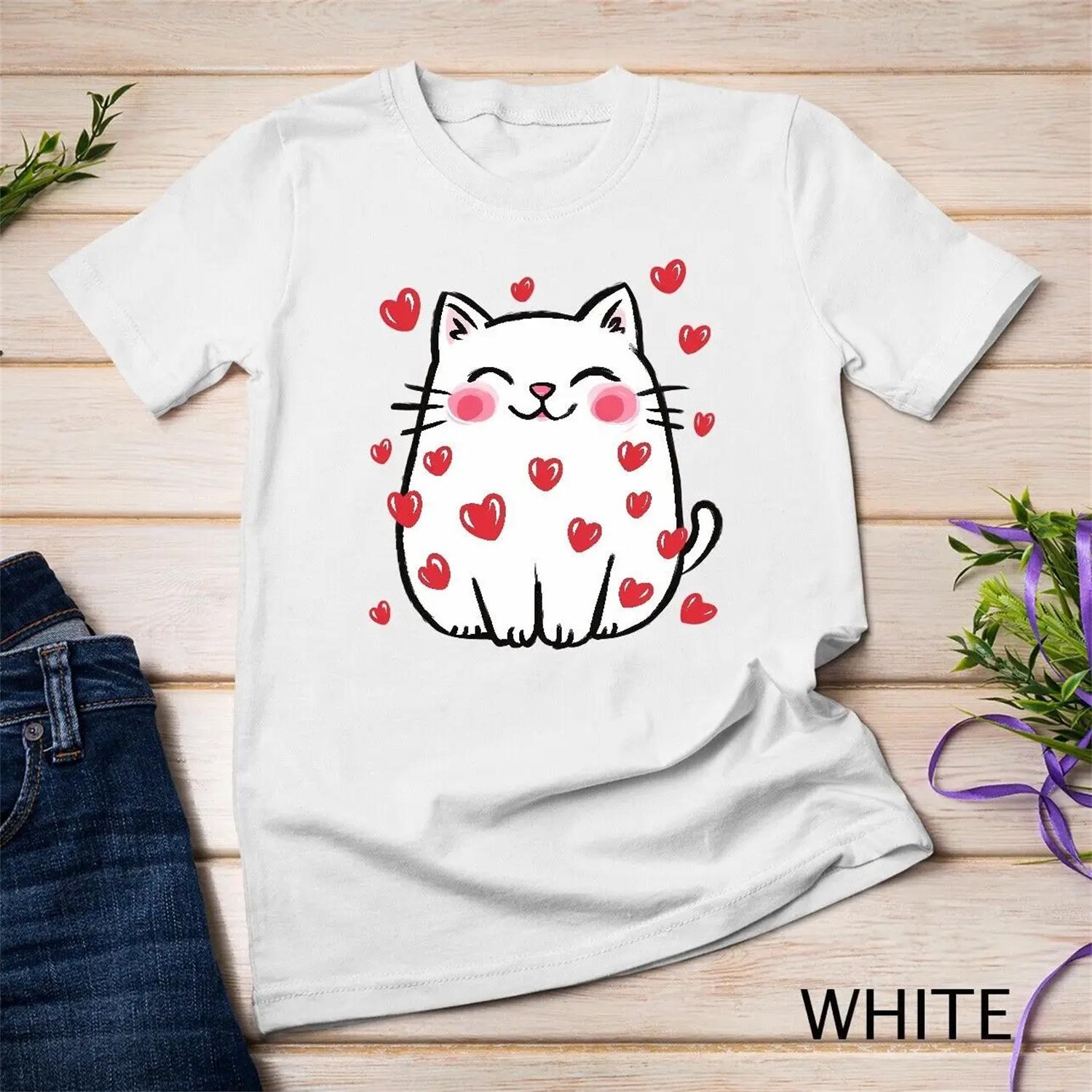 Cute Cat Big Heart A Sweet Valentine s Design Funny T Shirt XXXXXL белый