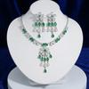 European & American Style Zircon Emerald Plum Blossom Necklace & Earrings Set