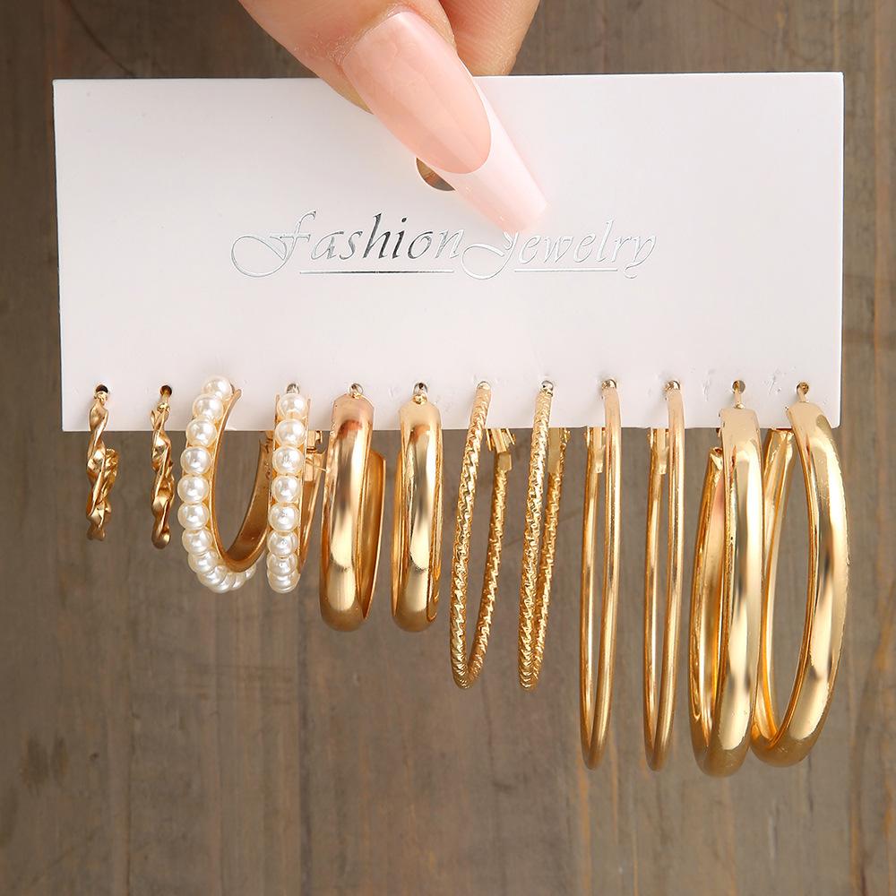 12/48pcs Bohemian Gold Color Earrings Set For Women Vintage Faux Pearl C-Shape Hoop Earrings Daily Wear Party Jewelry Gifts 2026