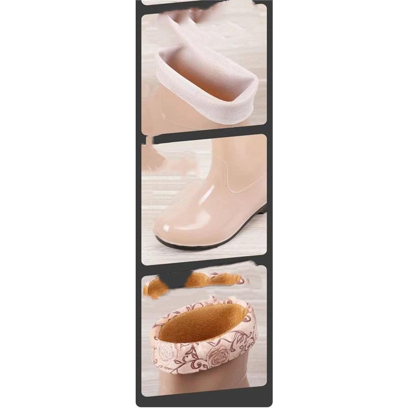 Women's Fashion Anti Slip Waterproof Cotton Midsole Rain Shoes Rubber Shoes