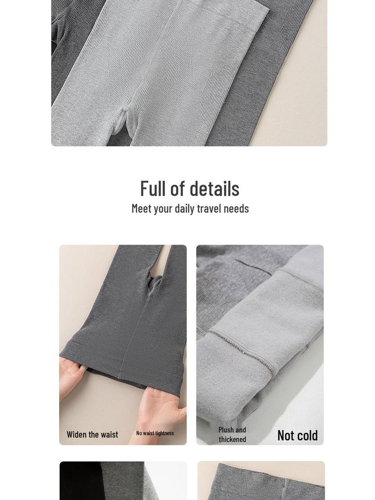 Women's Gray Velvet Leggings with Vertical Stripes – Slimming, Micro-Pressure, Stirrup Style for Autumn/Winter.