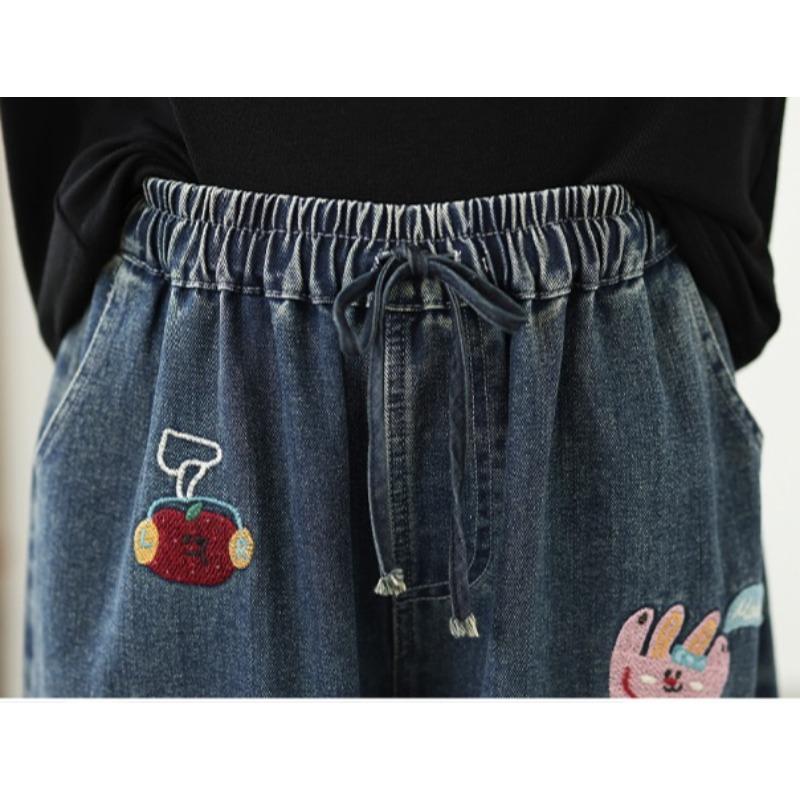 DIMANAF 2025 Plus Size Autumn Jeans Women Long Pants Embroidery Loose Denim Trousers Big Size Casual