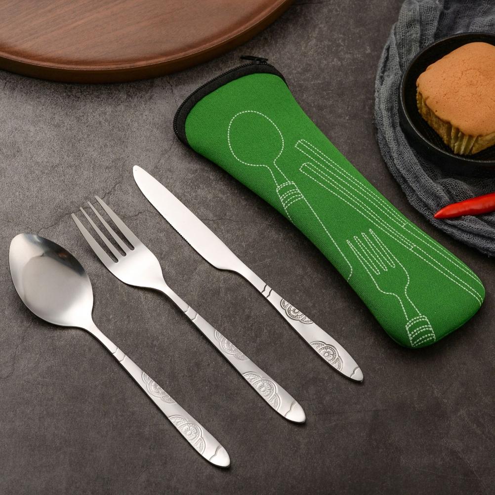 4PCS Cutlery Set Stainless Steel Cutlery for Cutter Fork Spoon Surface Carved Portable Lightweight