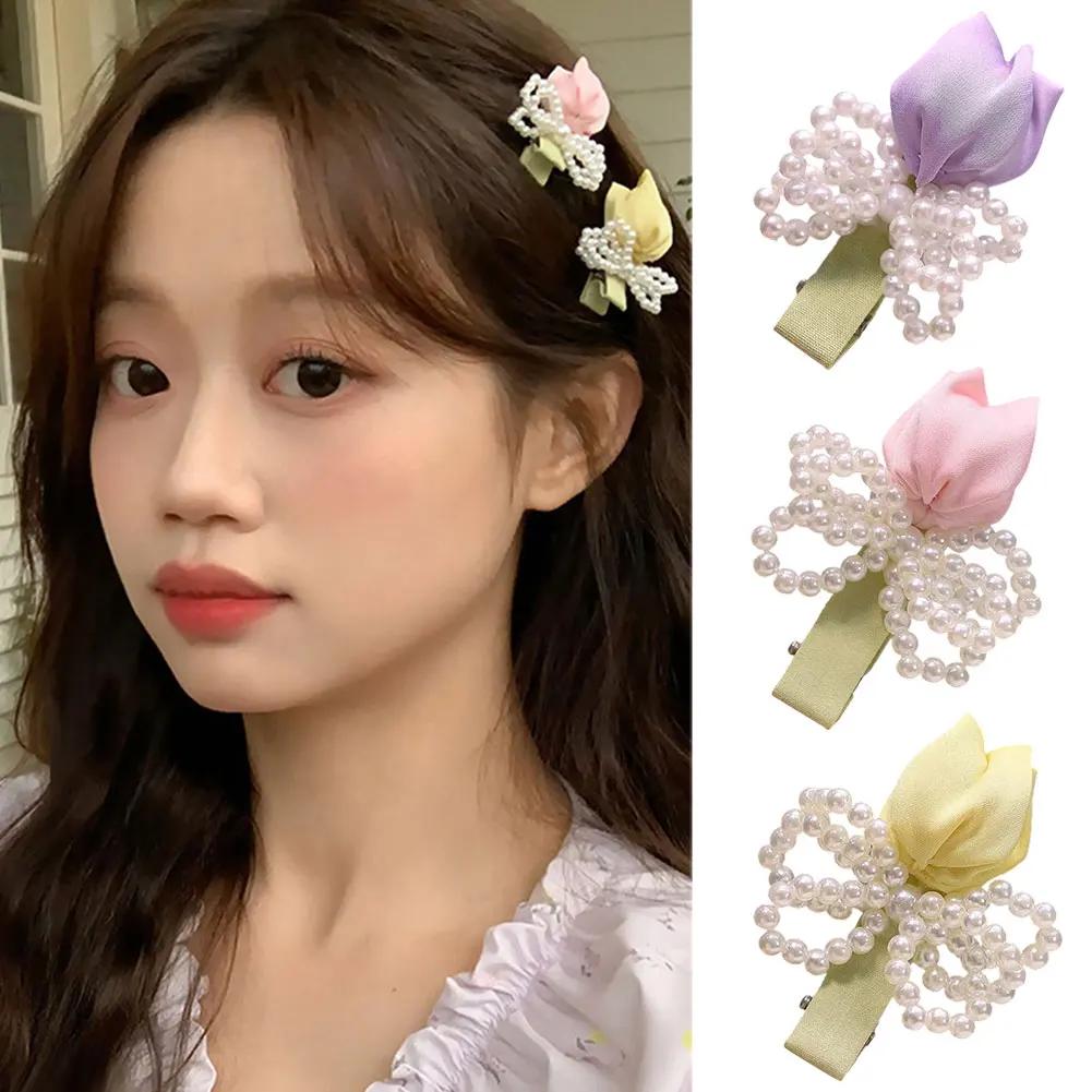 Girls Women Universal Elegant Floral Duckbill Hair Clip Festival Party Gifts Sweet Classic Tulip Pearl Hairpin Hair Accessories