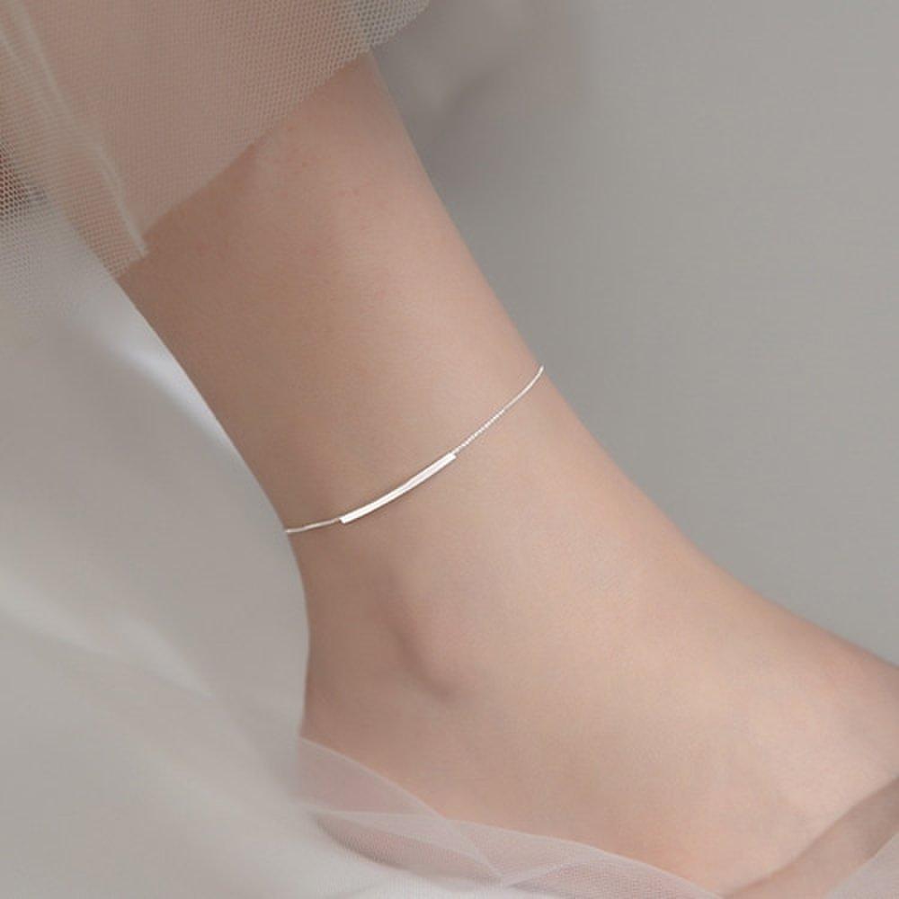 Silver 925 Slim Simple Point Square Silver Anklet A031