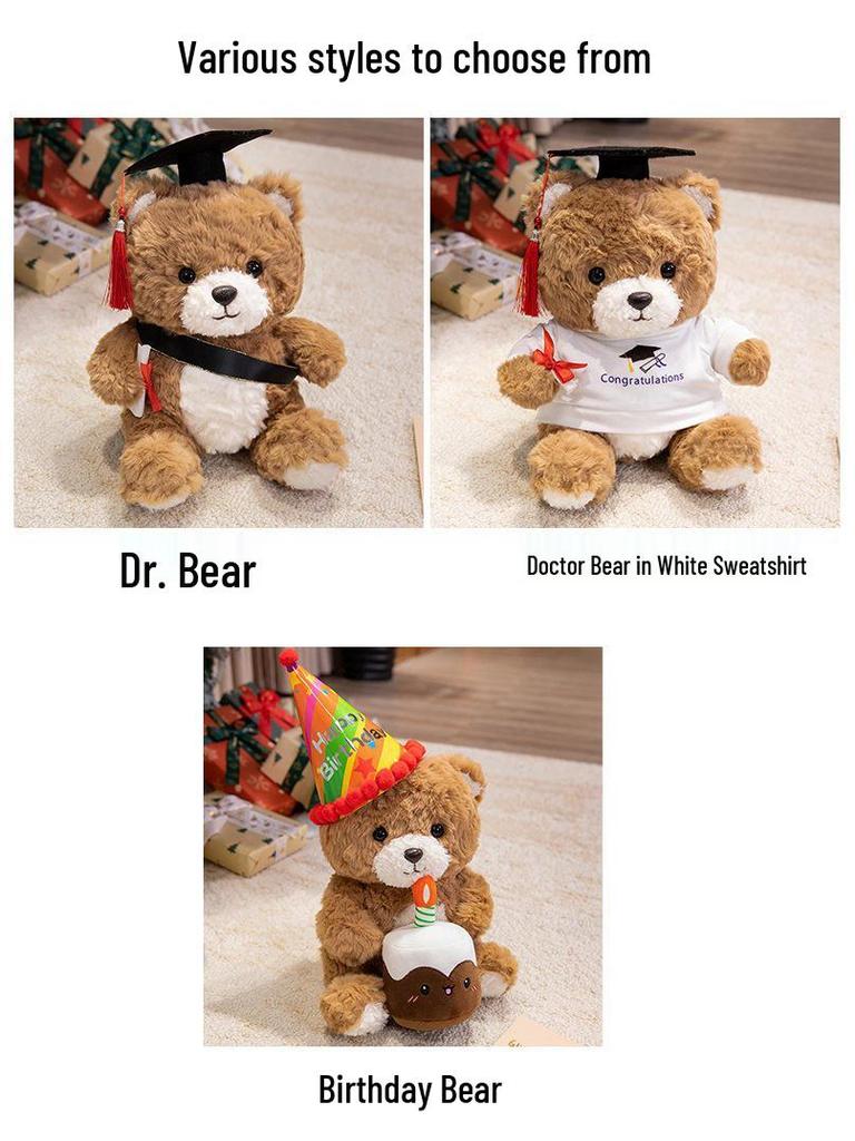 Graduation Teddy Bear Plush Toy - Cute Dr. Cake Bear Stuffed Animal Gift for Girls' Birthday