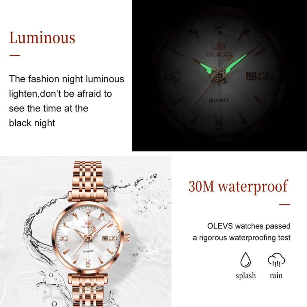 OLEVS Women's Quartz Watch, Cute Simple Dial, Easy-to-Read Date Display, Luminous, Waterproof, Valentine's Day Gift, White