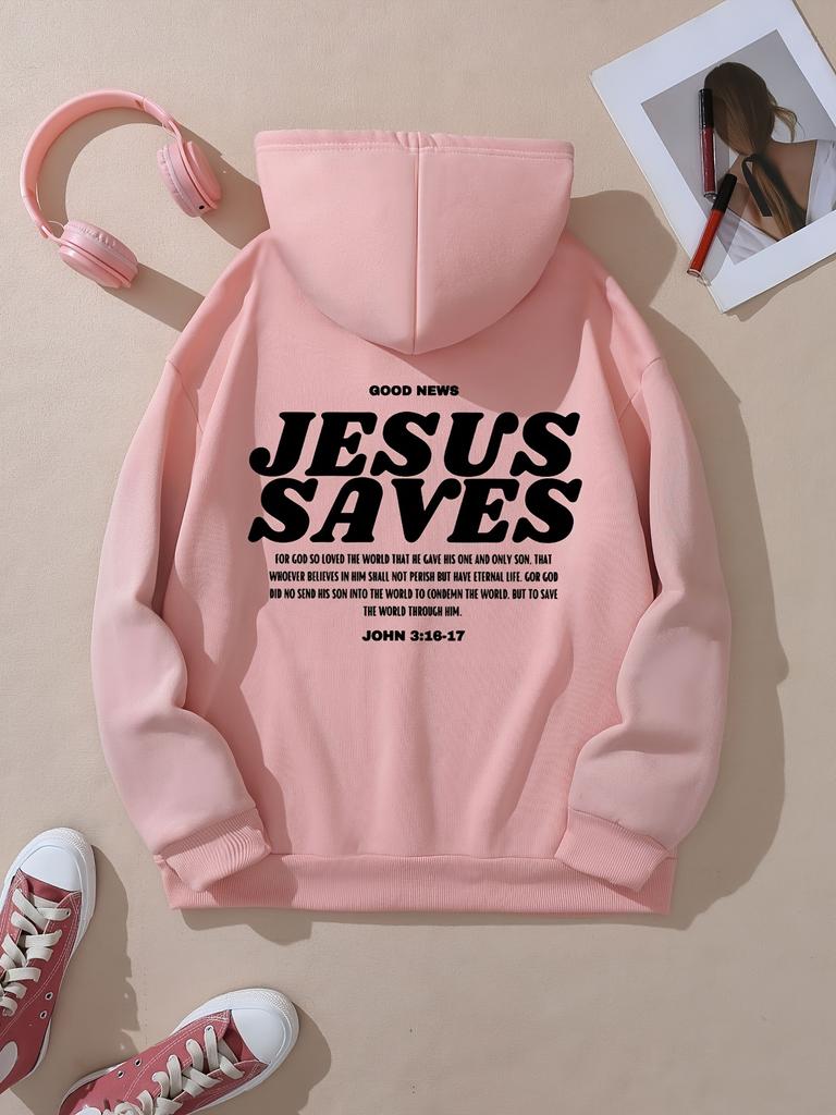 Stylish Jesus Saves Letter Print Hoodie Fashion Hoodies with Casual Long Sleeve Drawstring and Pocket Comfortable and Stylish