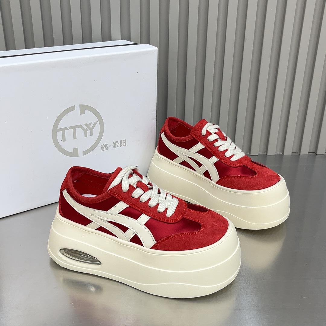 

Женские повседневные туфли на толстой подошве 7 см, весна-лето 2025, новые немецкие тренировочные туфли, универсальные, удобные, увеличивающие рост, спортивные туфли 40 красный