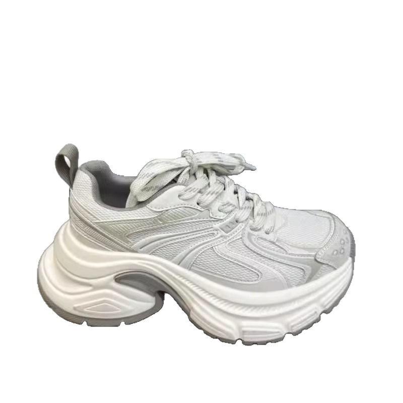 Leather platform dad shoes women's shoes 2025 new fashionable versatile heightening lace-up mesh casual sports shoes trendy shoes