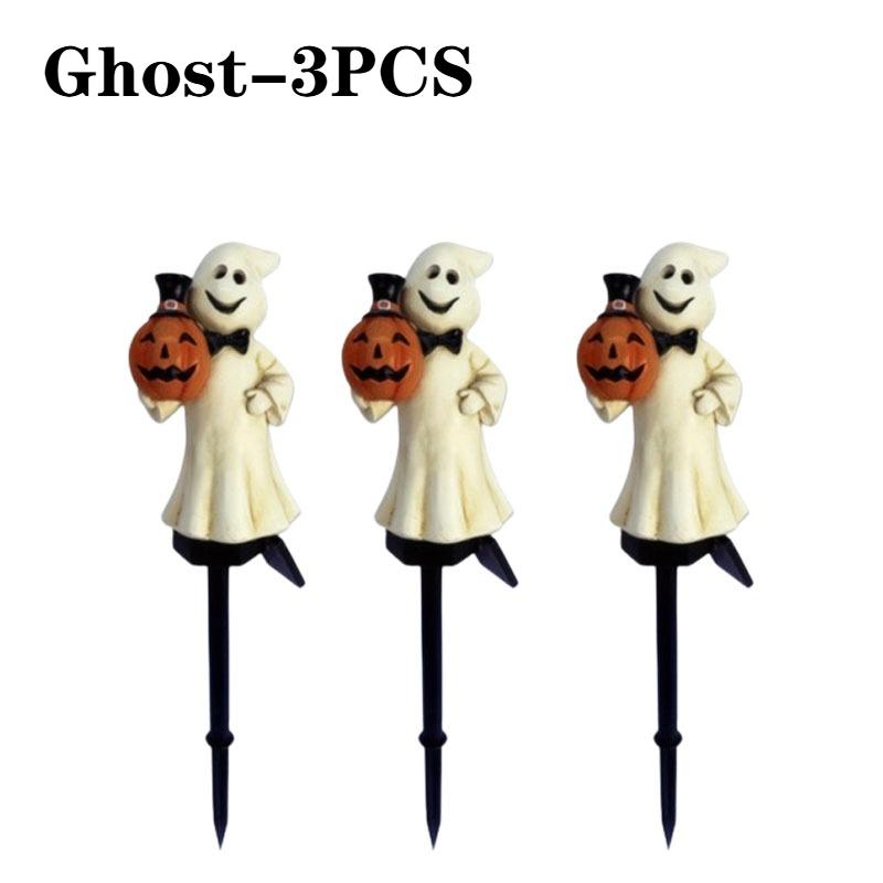 1-5PCS Solar Outdoor Yard Halloween Pumpkin Light Resin Craft Garden Ghost Festival Atmosphere Decoration Yard Stake Insert