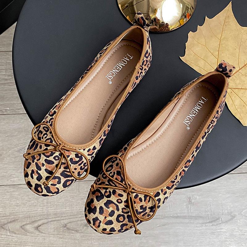 

Мода Весна Леопардовые Балетки Женские С Круглым Носком Туфли с Бантиком Сворачивающиеся Мелкие Слипоны Балетки Женские На Мягкой Подошве Босоногие Мокасины Женские 35 леопардовый
