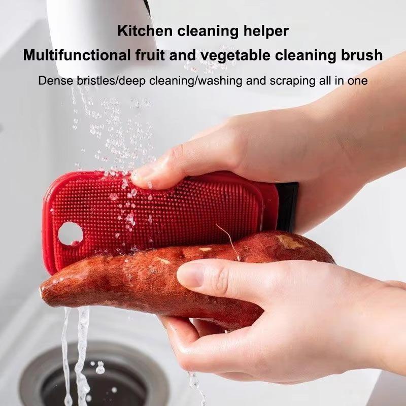 Double-sided TPR Dish Cleaning Brush Heat Resistant Non-Scratch Multi-Functional Scrubber for Kitchen Dishes Pots Fruits Sink