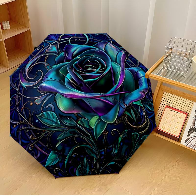 

Mushrooms Among Blooms Theme Automatic Umbrella Compact 8-Rib Design Sturdy Construction Durable Umbrella Stylish Accessory