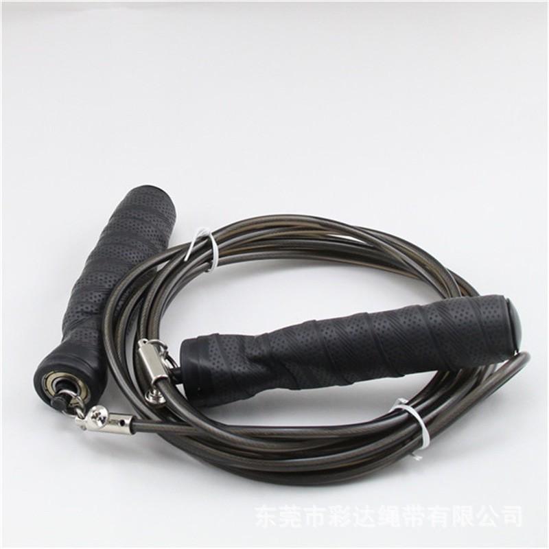 Adjustable Fitness Jump Rope With Sweat-Absorbing Red Handles Black PVC-Coated Steel Cable Adults