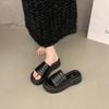 Thick Bottom Heightens Wrinkled Leather One-word Slippers Women's Summer 2025 New Outer Wear Soft Leather Soft Waxy Muffin Bottom Cool Slippers