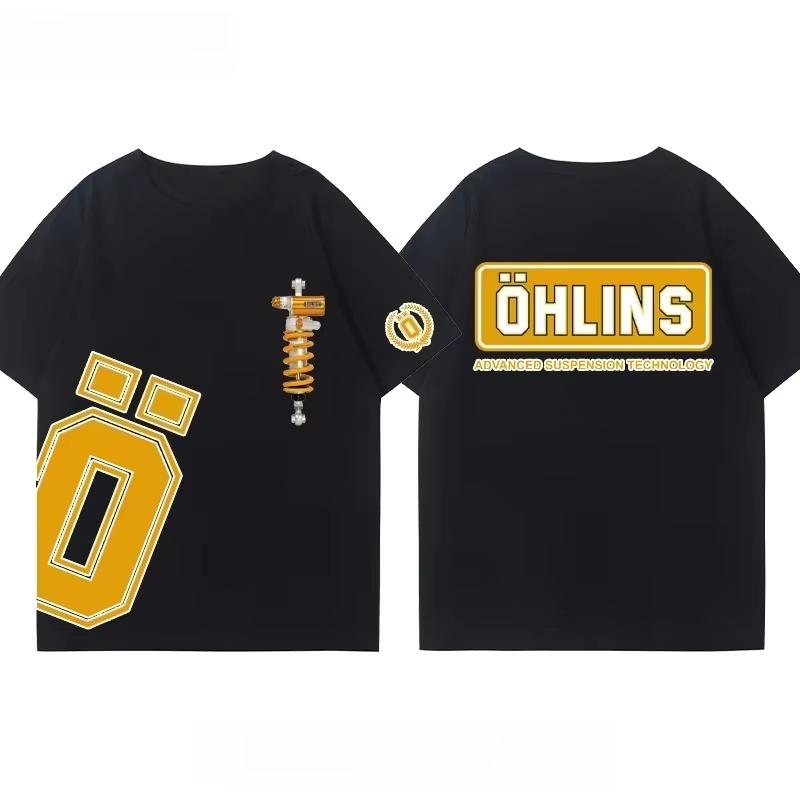 OHLINS Motocyklový tlumič Modifikované tričko Oblečení Ležérní Trendy Značka Pánské Dámské Autoklub Kulatý výstřih Krátký rukáv Top