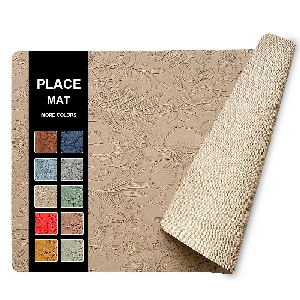 Nordic Light Luxury Double-Sided PU Leather Embossed Placemat, Non-Slip Heat Insulation Table Mat for Hotel & Home Use.