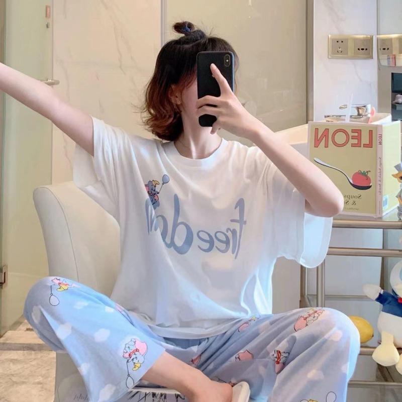 

Pajamas women s short-sleeved trousers summer cartoon cute 2 new cartoon spring and summer loungewear suit can be worn outside M
