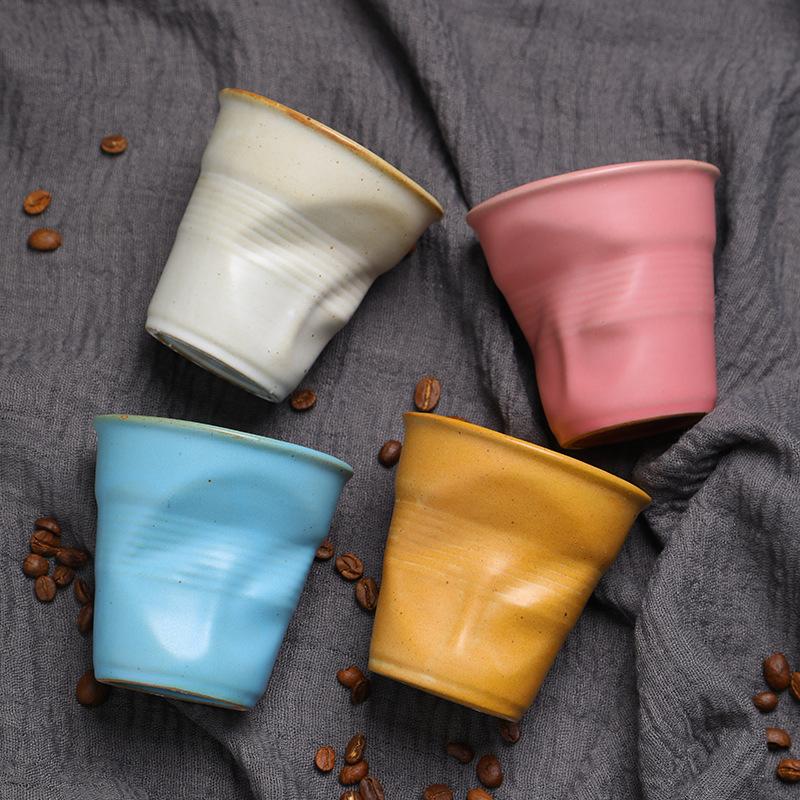 Stoneware Coffee Creative Hand-pinched Pleated Cup Ceramic Latte Cup Espresso Cup Vintage Afternoon Tea Cup