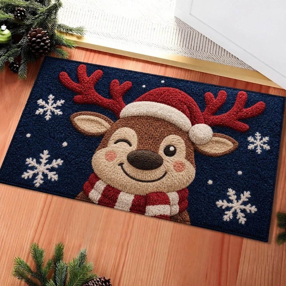 Santa Claus Design Bathroom Mat Water-absorbing Anti-slip Pad Door Carpet Christmas Season