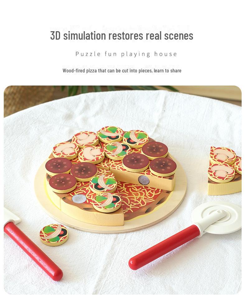 Wooden Pizza Cutting Play Kitchen Toy for Kids - Fun Birthday Gift