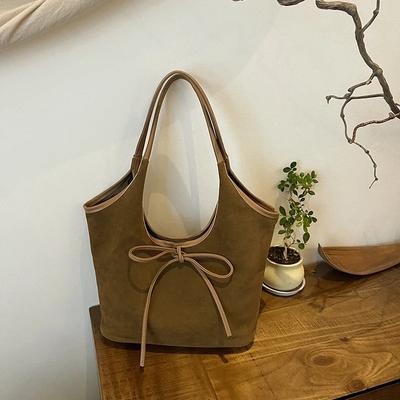 PU Cor Sólida Laço Tote Bag Hasp Alta Beleza Moda Bolsa de Ombro Macio Versátil Commuter Estilo Ocidental Bolsa de Mão