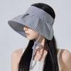 Summer Checkered Sun Hat Foldable Wide Brim Empty Top Beach Hat Breathable Uv Protection Women Sun Shade Visors
